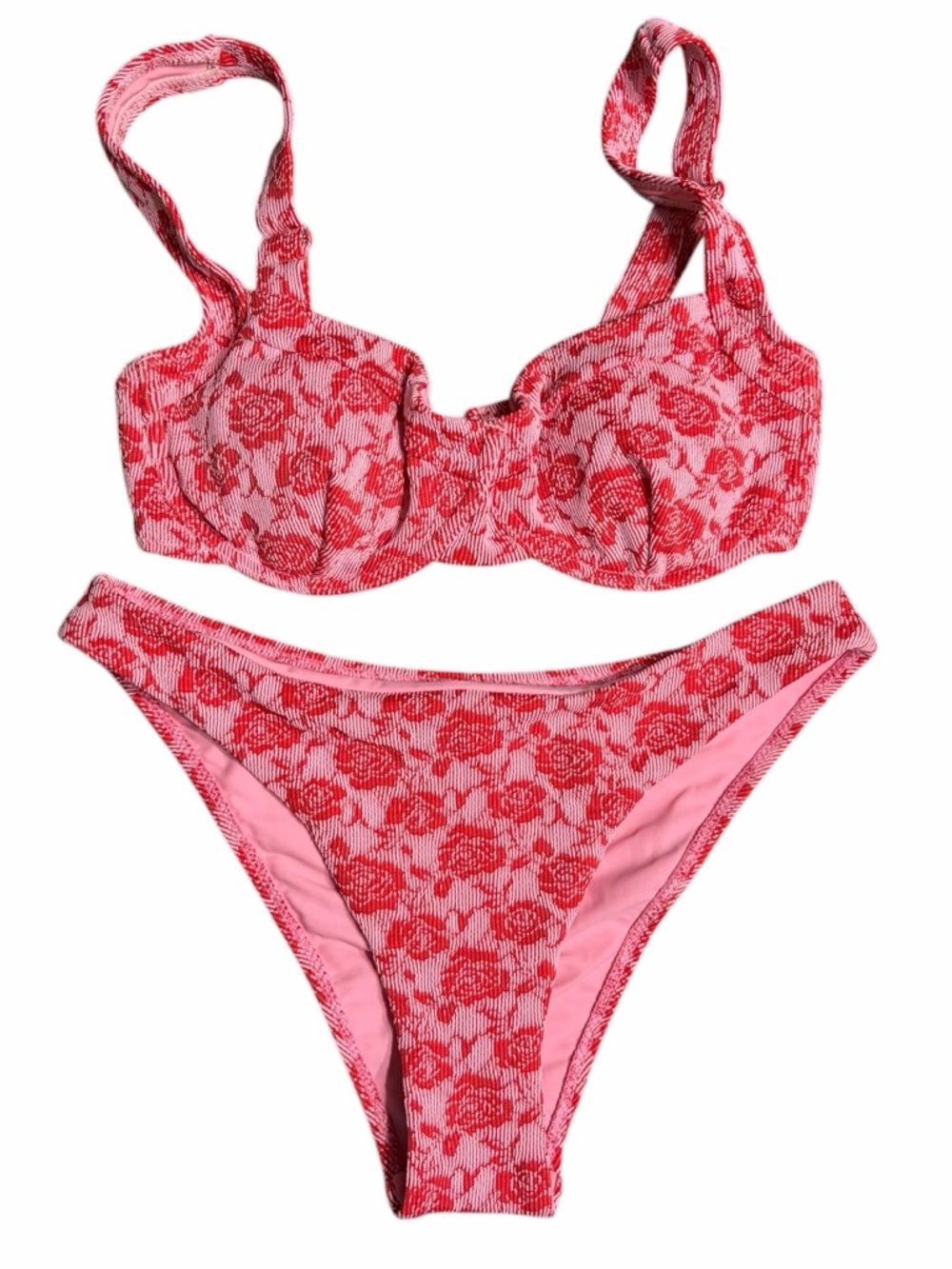 Floral Pink & Red Underwire Bikini Set